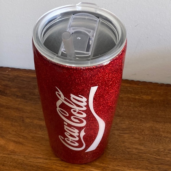 Coca Cola Stainless Steel Travel Tumbler with straw. Sparkly/Glittery. - Picture 2 of 15